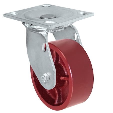 Casterhq 5"x2" Red Ductile Steel Wheel, Swivel Caster, 1,500 lbs capacity - 35CS520DS84R-04